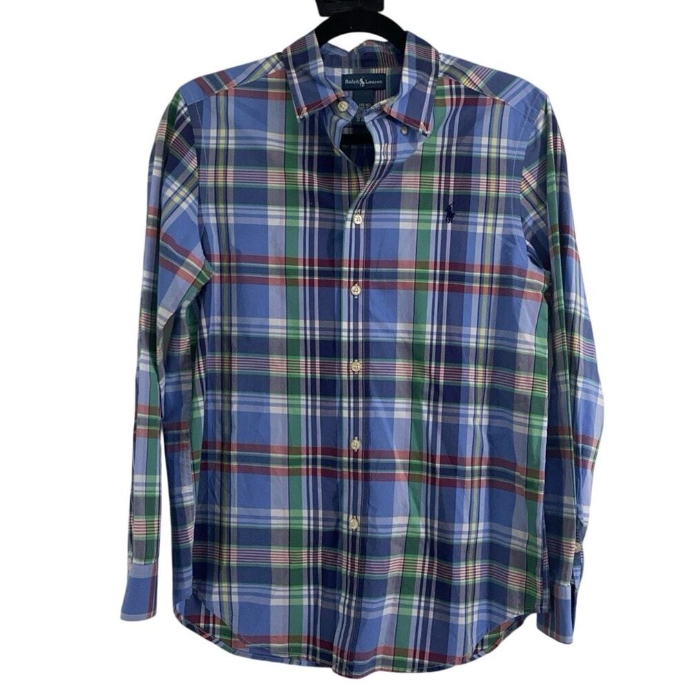 Ralph Lauren Natural Blue Plaid shirt size large 14/16 Button Down L/S